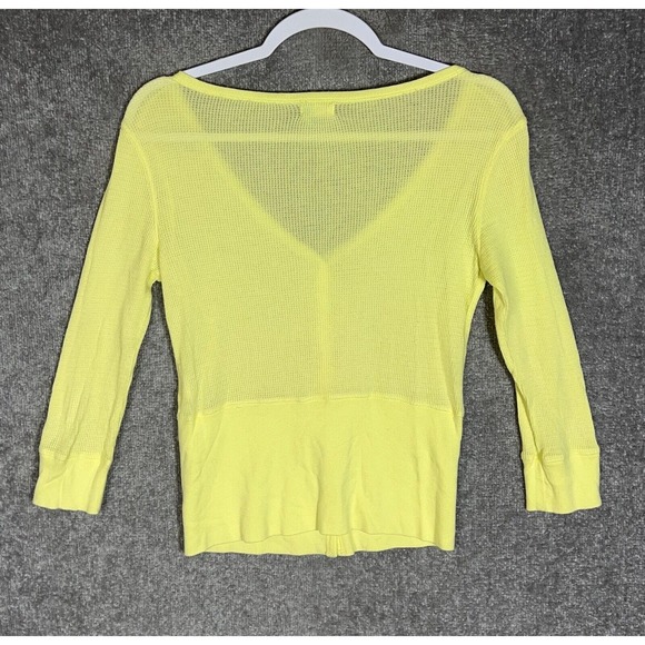 Old Navy Waffle Knit Button Up V-Neck Top Womens Size Small Neon Yellow - Picture 2 of 10